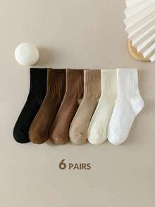 1/6 Pairs/Set Sports Style Knee-High Socks, Mid-Calf Socks - Multicolor - View 5