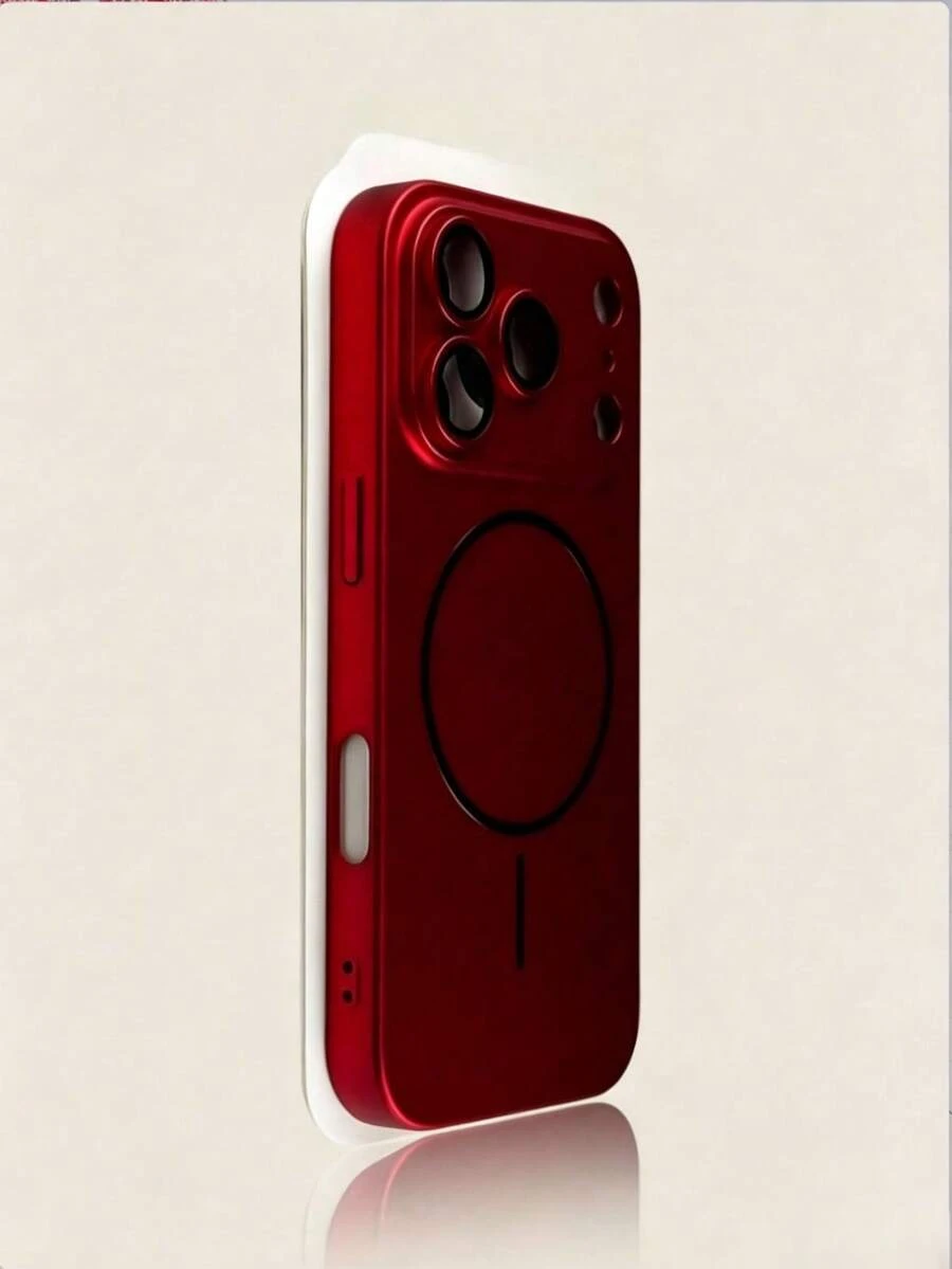1個裝 奢華金屬漆相機保護電鍍霧面磁吸感手機殼 適用於 Phone 17 Pro Max Air 16 15 14 13 12 Pro Max Plus 支援無線充電 - 紅色 - 查看 1