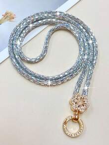 Sparkling Full Rhinestone Gold Flower Phone Lanyard Fashion Long Crystal Phone Chain Women's Crossbody Wrist Handbag Charm - Multicolor - View 3