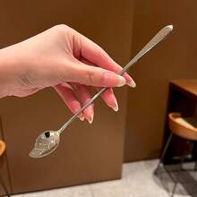 304 Stainless Steel Stirring Spoon, Long Handle Bar Spoon, Ice Spoon & Fork, Creative Leaf-Shaped Spoon & Fork, Mango Spoon & Fork, Honey And Dessert Spoon & Fork - Multicolor - View 7