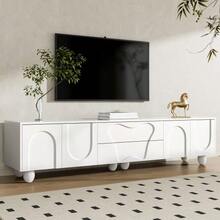 180 cm weißer TV-Schrank mit Holzbeinen – Ein minimalistischer und eleganter TV-Schrank mit viel Stauraum, einzigartigem Design und flexiblen Aufbewahrungsmöglichkeiten für ein stilvolles Wohnzimmer - Weiss - Übersicht 5