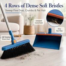 Long Handled Dustpan And Brush Set – Strong Metal Handle Dust Pan & Broom Sweeper With Lip, Standing Up For Upright Storage – UK - A - View 2
