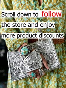 Western Vintage Envelope Bag Made Of Distressed Leather, Decorated With Hand-Carved Floral And Scroll Patterns, Showcasing A Rustic Western Style. Rich Texture And Vintage Silver Finish Give It A Timeless Aged Look, Making It A Versatile Accessory For Casual And Formal Occasions. - White - View 2