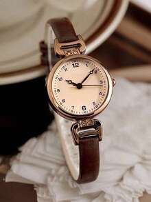 7pcs/Set Vintage Women's Student Highly Attractive Lightweight Luxury British Small Dial Quartz Watch - Brown - View 3