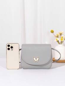 Bolso bandolera con forma de concha y decoración de mariposa mini con herrajes - Gris - Ver 5