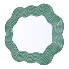Modern Round Mirror, Decorative Mirror, Modern Wavy Solid Wood Frame, Minimalist Wall Decor, Suitable For Bathroom, Bedroom And Home Office Home Decor Mirror, Elegant Mirror - Multicolor - View 5