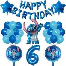 26入 Lilo & Stitch 鋁箔充氣氣球 1 2 3 4 5 6 歲生日派對裝飾 嬰兒派對氣球用品 玩具球 - 彩色 - 查看 9