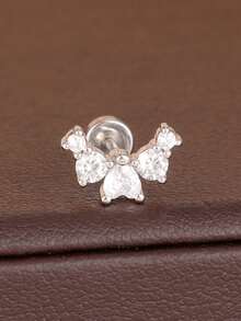 1PC Luxury French Design Simple Stainless Steel Zirconia Geometry Ear Stud For Women Elegant Daily Wear Jewelry - 1PC-silver - View 1
