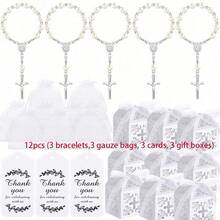 Bộ 100 món quà rửa tội, bao gồm chuỗi hạt mini, hộp quà, túi organza, thẻ cảm ơn - Quà tặng Công giáo (Màu bạc) - Nhiều màu - Xem 12