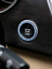 1pc One-Touch Start Button Decorative Ring With Handmade Rhinestone Inlay, White/Pink/Royal Blue - White - View 10
