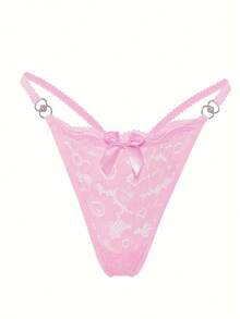 1 Floral Lace Thong | Women's Sexy Underwear And Lingerie With Contrasting Lace Details, Breathable And Comfortable With Open Tie - 粉色 - 查看 3