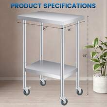Heavy Duty Stainless Steel Patio Side Table, 2-Tier Outdoor Furniture, Adjustable Undershelf, Optional Lockable Casters, Easy to Clean, Ideal for Garden, Kitchen, Workshop, Restaurant - 14*24*35 Zoll - Übersicht 2