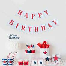 1 Set,Light & Blue White Gingham Happy Birthday Pennant Banner, Simple Checkered Base Red Letter DIY Cake Table Garland,Ideal For Birthday Party,BabyShower,Rustic Picnic,Retro Gingham Theme & Wall Backdrop Decor - Multicolor - View 1