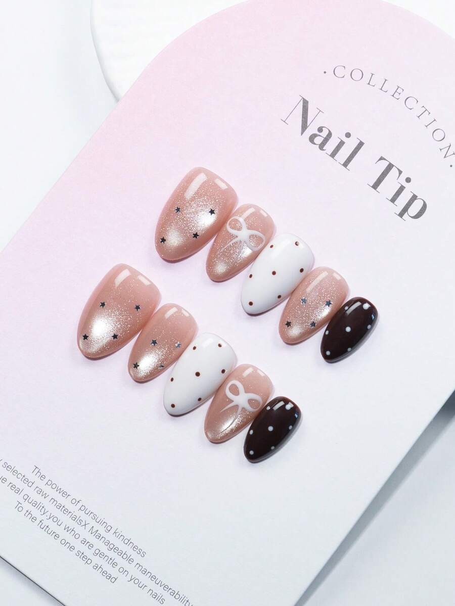 10 Pieces, Handmade Pink Cat Eyes With Polka Dot Bow Elements, Short ...