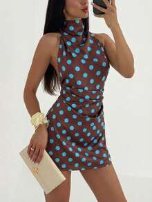 Vestido de satén liso verde salvia, vestido elegante para fiesta, vacaciones - Cafetería - Ver 1