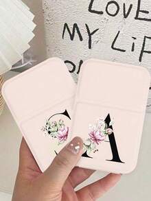 White Mini Initial Folding Portable Makeup Mirror, Printed With Purple Flowers A-Z Letters, With Stand Makeup Mirror, Travel Mirror, Beauty Product, Desktop Makeup Mirror, Rectangular Desktop Compact Makeup Mirror, Foldable Small Minimalist Makeup Mirror, Student Dorm Back To School Mirror, Back To School Gift, Travel Portable Makeup Mirror, Suitable For Women Gifts - Back To School Season, Best Gift For Teachers - Multicolor - View 6