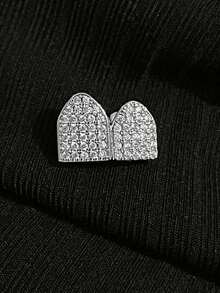 1pc Double Zirconia Studded Shiny Hip Hop Personalized Teeth Grill Dental Accessory Party Music Festival Prop - Multicolor - View 7