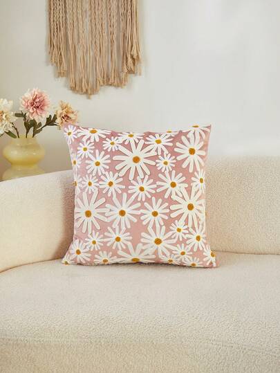 LCUHPCL 1pc Spring Fresh Pastoral Style Daisy 3D Embroidered Pillow Case, Suitable For Bedroom, Living Room, Party And Other Environments