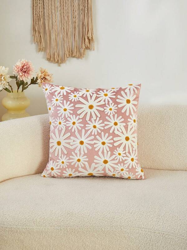 LCUHPCL 1pc Spring Fresh Pastoral Style Daisy 3D Embroidered Pillow Case, Suitable For Bedroom, Living Room, Party And Other Environments
