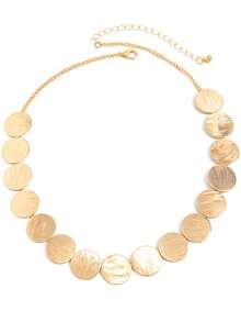1pc Fashion Minimalist Metal Texture Geometric Disc Patchwork Necklace, Simple Versatile Design With Textured Disc Loop Patchwork Choker, Suitable For Women's Daily, Vacation, And Party Wear - Gold - View 8