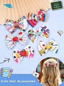 6 Stücke/2 Stücke Set Schulanfang Haarschleifen-Clips, Schulbus-Apfel-Muster Haarspangen, Teenager Erster Schultag Kopfschmuck, Geschenk für neue Schüler, Teenager Haaraccessoires - Verschiedenfarbig - Übersicht 10