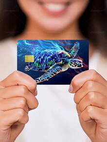 1pc Large Turtle Credit Card Sticker Privacy Protection Card Skin, Peace And Longevity Blessing Party Birthday Gift PVC Material Anti-Fingerprint Anti-Scratch Wear-Resistant Card Sleeve, Suitable For Men, Women, Couples, Small Chip Cards, Bank Cards, Credit Cards, Transit Cards, Student Campus Cards Personalized DIY - Type a - View 3