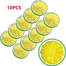 10 piezas de rodajas de limón artificiales, rodajas de limón falsas modelo de fruta realista para decoración de fiesta, hogar, cocina, restaurante, sala de estar, jardín exterior, regalo del Día de la Madre, cumpleaños, temporada de graduación, temporada de bodas, accesorios de fotografía - Verde - Ver 5