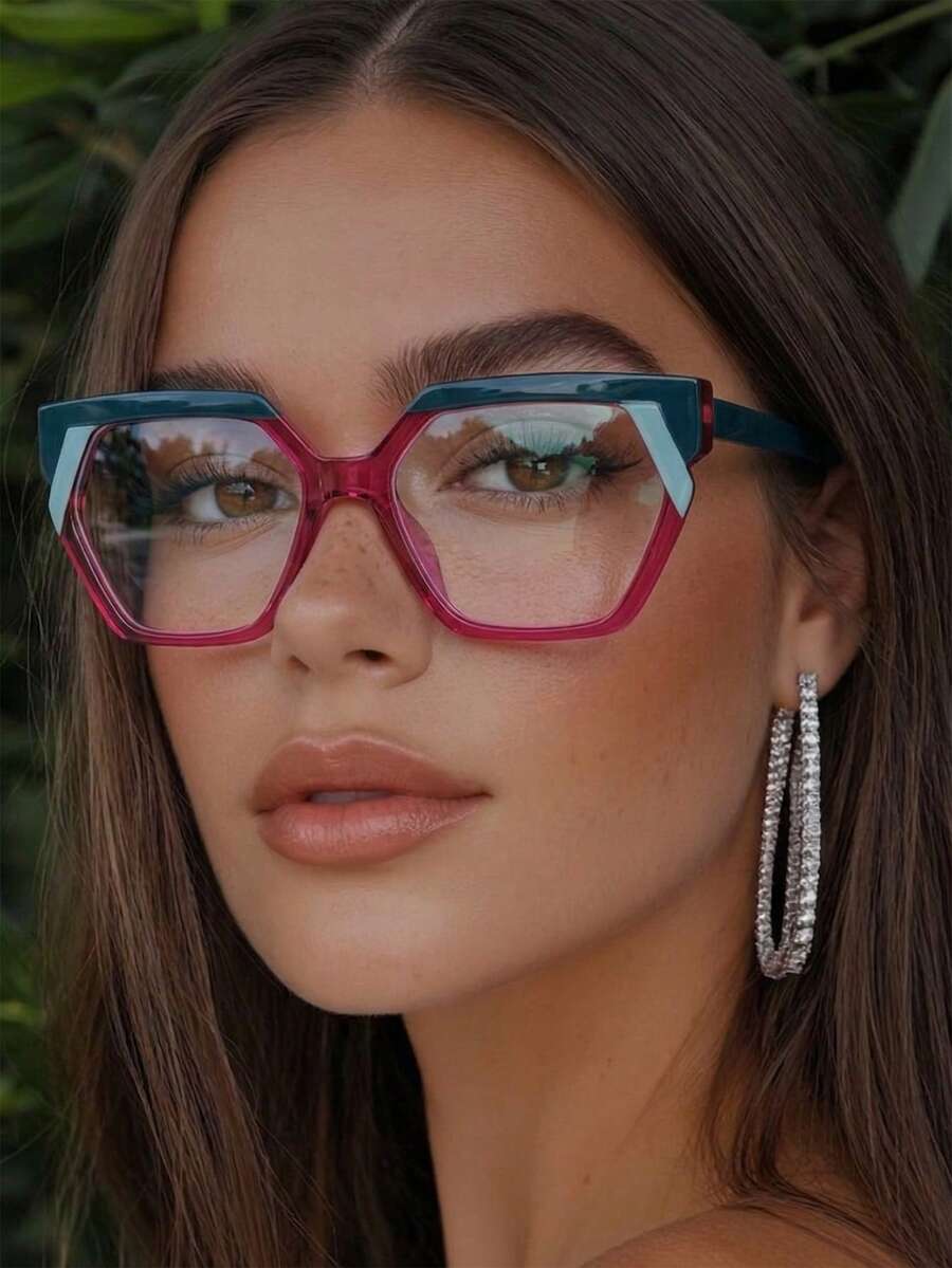 1 Pair Women's Fashion Colorblock Unique Asymmetrical Daily Commute Vintage Clear Lens Glasses - Multicolor - View 1