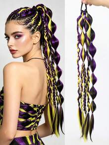 24 Inch Long Braided Ponytail Wig With Headband, Heat-Resistant Synthetic Fiber, Multiple Colors Available, Natural And Soft, Suitable For Women - Multicolor - View 12