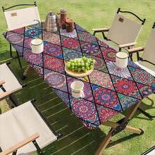 1pc Colorful Mandala Geometric Pattern Stretchable Washable Tablecloth, Durable Polyester Rectangular Table Cover, Suitable For Camping, Picnic, Decorative Theme, Garden Party - Indoor/Outdoor Use, Picnic Accessory, Elastic Edge - A - View 5
