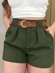 Short de mujer de unicolor versátil y casual - verde militar 2 - Ver 1
