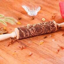 1 Pcs Wooden Sunflower Embossed Rolling Pin With Pattern For Kitchen Pastry, Baking Tools, Deep Engraving Cookies Stamp Tool - Style 011 - View 8