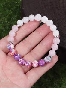 YAUKIA 8mm Rose Quartz Love Beaded Bracelet , Romotes Love , Commitment And Compassion , Yoga Meditation Jewelry , Suitable For Seaside Travel , Beach - Multicolor - View 2