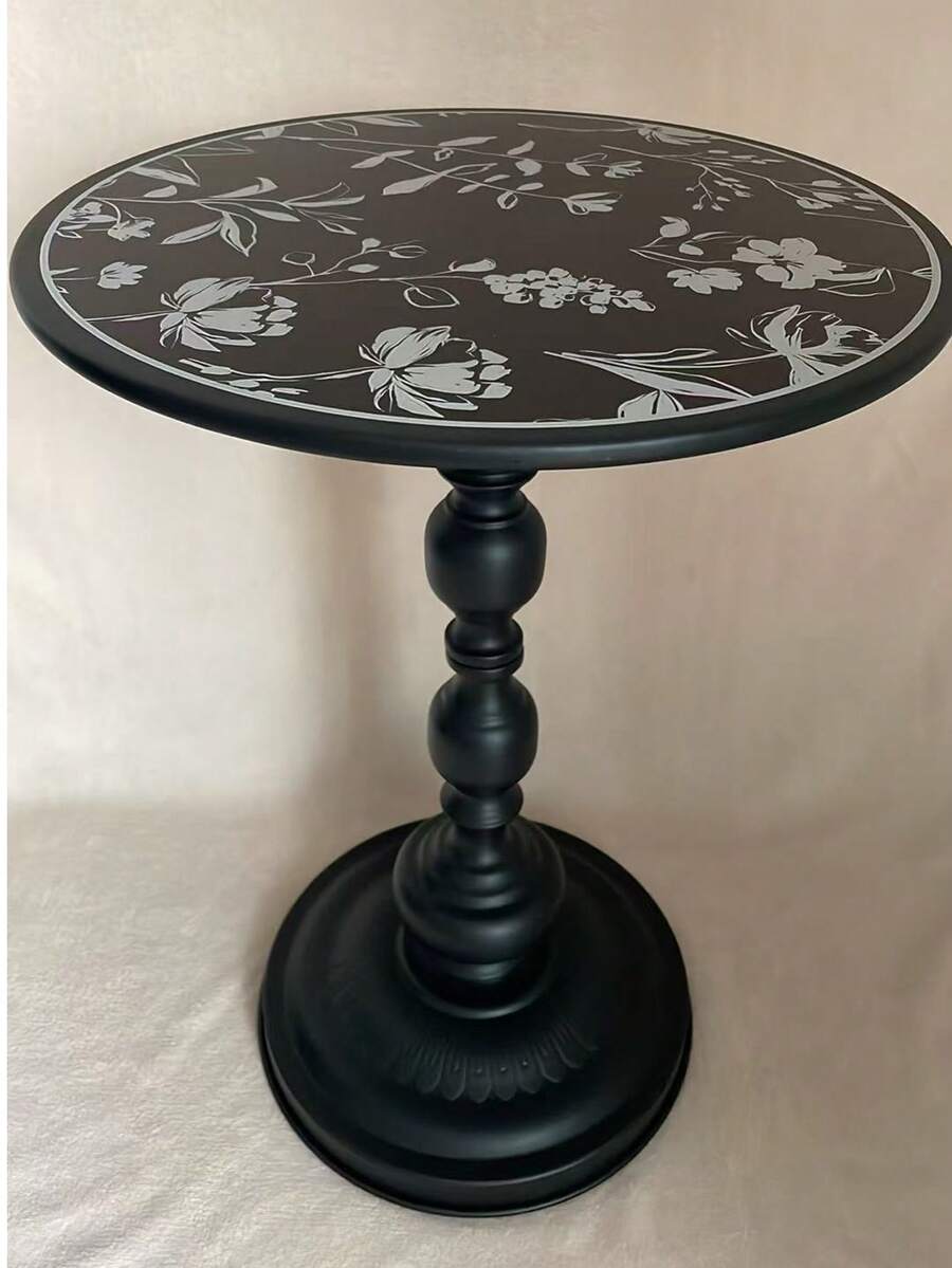 French Vintage Side Table, Mid-Century Style Small Coffee Table, Living Room Sofa Side Cabinet, Corner Table, Movable Bedside Table, Small Round Table - Black - View 1