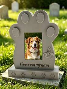 Paw Print Pet Memorial - Dog Cat Tombstone, Engraved With "Forever In My Heart", Butterfly Design, 3D Printed Material, Suitable For Outdoor Garden Cemetery And Indoor Desk, Pet Loss Sympathy Gift - Multicolor - View 1