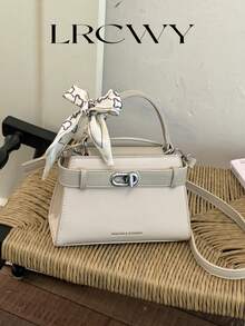 Bolso de mano elegante y de moda para mujer con bufanda, bolso bandolera, blanco, adecuado para compras, ir al trabajo, citas - Blanco - Ver 2