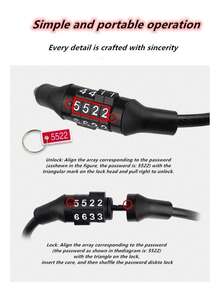 1pc 4-Digit Combination Bicycle Lock, 1m Long, Keyless Portable Combination Lock, Thickened Ring Bicycle Lock, Seat Tube Design, Multi-Function Outdoor Cycling Lock - Multicolor - View 3