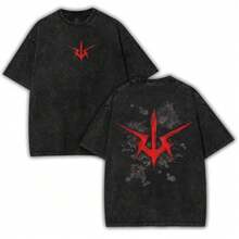 Code Geass Lelouch T-Shirt, Retro Washed Plus Size, Thick Cotton, Loose Fit, Short Sleeve. - Black - View 1