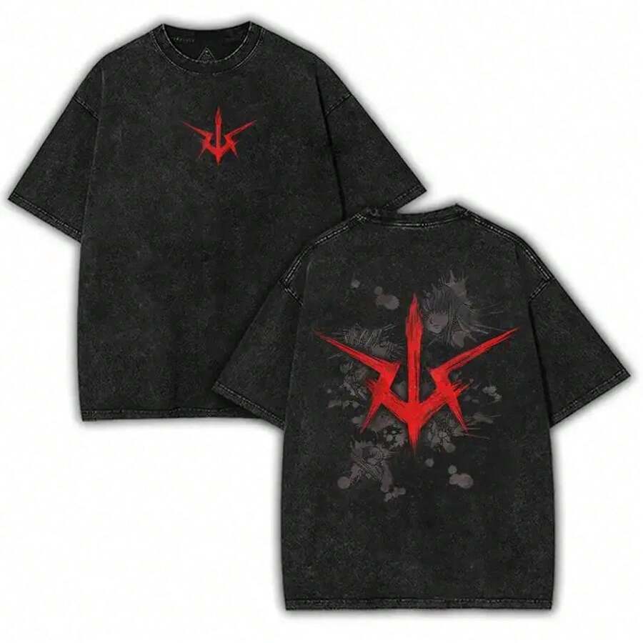Code Geass Lelouch T-Shirt, Retro Washed Plus Size, Thick Cotton, Loose Fit, Short Sleeve. - Black - View 1