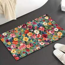 1pc Retro Floral Pattern Design Microfiber Bath Mat,Non-Slip And Soft Bathroom Floor Rugs,Doormat,Water Absorption Mat,Machine Washable,Low Pile,TPR Backing,Knit Fabric,For Bedroom,Kitchen,Indoor Use,Accessories & Home Decor,Perfect New Home Gift - Multicolor - View 4