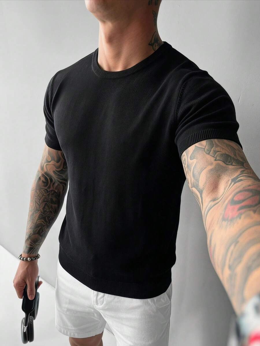 ZYNTH BALENO Men's Summer Fashion Crew Neck Short Sleeve Sweater, Suitable For Gym Sports, Cycling, Running - Black - View 1