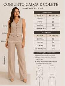 Women's Sensorial Marrante Set – Wide-Leg Pants With Elastic At The Back + Blouse/Vest With Buttons - 鏽棕色 - 查看 4