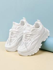 Runs Small, Recommend Ordering One Size Up, 1 Pair Girls' Shoes, White Breathable, Kids' Chunky Sneakers, Elementary School Girls' Sports Shoes, Boys' Soft Sole Anti-Slip Shoes, Campus Shoes, Middle And Older Children/Teenagers Shoes, Boys' Shoes, Girls' Sports Shoes - Ivory White - View 2