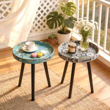 Round Side Table With Tray Top, Bohemian Print, Moroccan Style, Multi-Functional Outdoor Tray Table For Coffee-Tea-Snacks, Base Drink Table, Aesthetic Decorative Nightstand For Living Room, Bedroom, Corner, Home Bedside Coffee Table/Side Table - A - View 8
