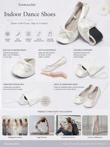 Nouvelles chaussures de danse pour femmes en jacquard blanc, chaussures de ballet d'intérieur légères avec sensation de pieds nus, chaussures de danse souples et pliables à enfiler, sandales pour femmes, pantoufles d'intérieur pour femmes, sac fourre-tout gratuit - Blanc - Voir 5