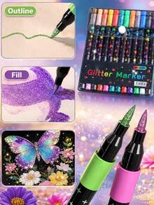 96/72/48/24 Colors Dual-Tip Glitter Pens With Quick-Dry Ink - Fine Tip, Tip To Barrel, Suitable For Scrapbooking, Card Making, Journaling, 24 Colors Dual-Tip Drawing Pens - Glitter Marker Set, Suitable For S, Artists And Supplies Random, Markers, Highlighters, Student Highlighters, Highlighters, Student Supplies, Student Essentials, Back To School Basic Supplies, Colored Markers, Student Stationery. - Rectangle - View 10