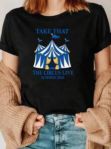 Camiseta estampada del grupo masculino del Reino Unido Take That (Take That) 2026 "The Circus Live" Encore Tour - Camiseta casual de manga corta con cuello redondo para mujer, suave, de cort - Negro - Ver 1