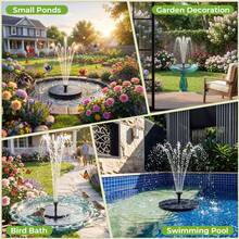 Floating Solar Bird Bath Fountain Pump 1.5w, 6 Adjustable Nozzles Anti-Splashing Submersible Solar Powered Pump For Garden, Yard, Pond, Pool & Outdoor Spring Decoration - 黑色 - 查看 6