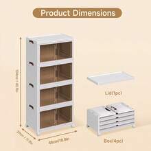 3/4/5- Layers Storage Bins With Lids , Collapsible Storage Bins With Wheels Stackable Storage Bins, Foldable Plastic Storage Containers Box Closet Organizers And Storage Bins For Bedroom And Office - 白色 - 查看 15