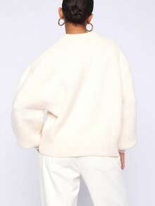 Women's Ribbed Crew Neck Long Sleeve Knit Pullover Sweater, Casual Fitted Comfortable Autumn Top - Apricot - View 6